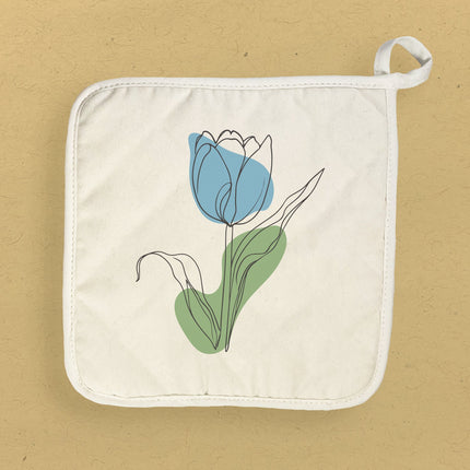 Blue Hand Drawn Tulip - Customizable Cotton Pot Holder