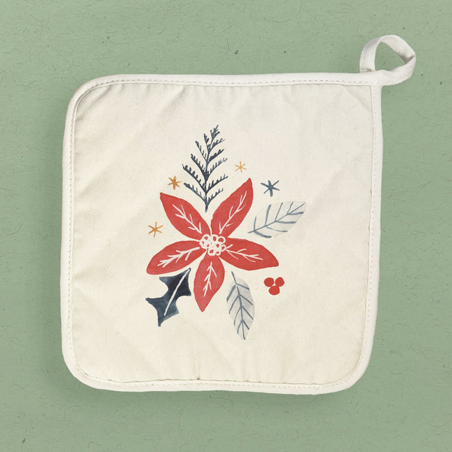 Hand Drawn Red Poinsettia - Customizable Cotton Pot Holder