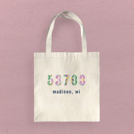 Vibrant Tiles w/ City, State, Zip - Custom Canvas Tote Bag