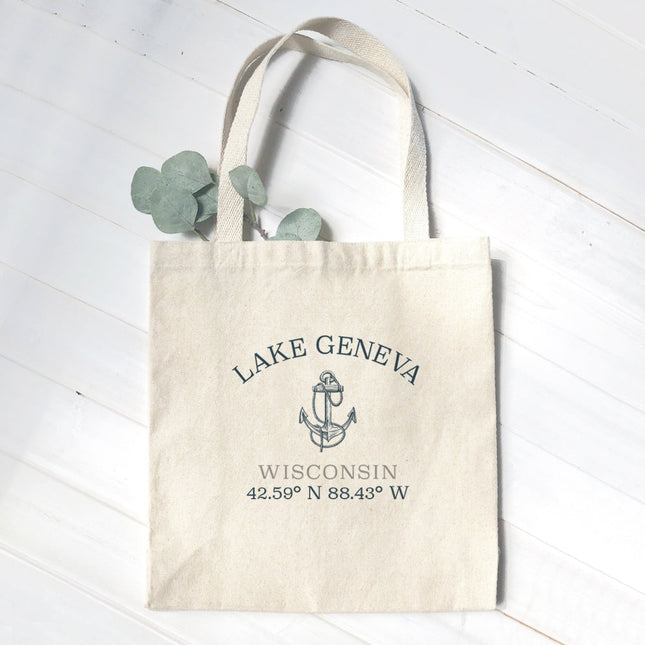 Anchor w/ Latitude and Longitude - Custom Canvas Tote Bag