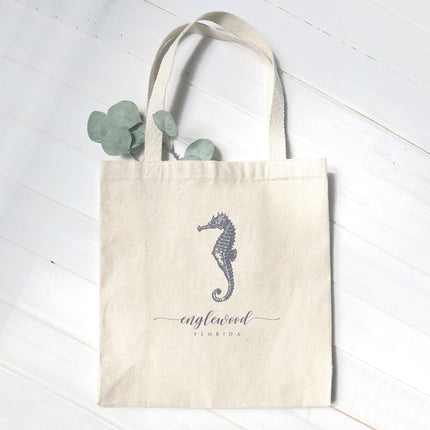 Seahorse w/ City, State - Custom Canvas Tote Bag