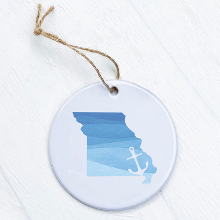 Watercolor State with Anchor - Custom Ornament