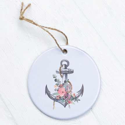 Watercolor Floral Anchor - Ornament