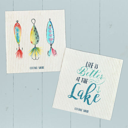 Better at Lake, Watercolor Bait - 2pk Swedish Dish Cloth