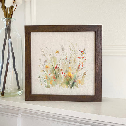 Watercolor Bird and Wildflowers - Framed Sign
