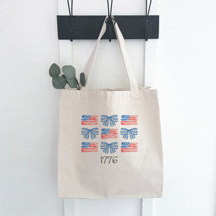 Watercolor Flags & Bows - Patriotic Canvas Tote Bag
