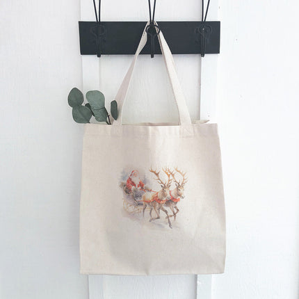 Santa and Reindeer Sleigh - Customizable Canvas Tote Bag