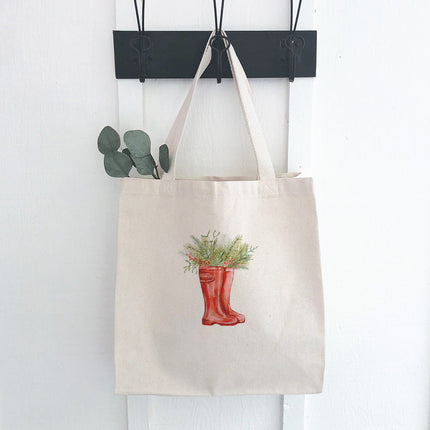 Winter Rain Boots and Foliage - Canvas Tote Bag