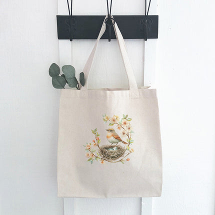 Robin in a Cherry Blossom - Spring Canvas Tote Bag