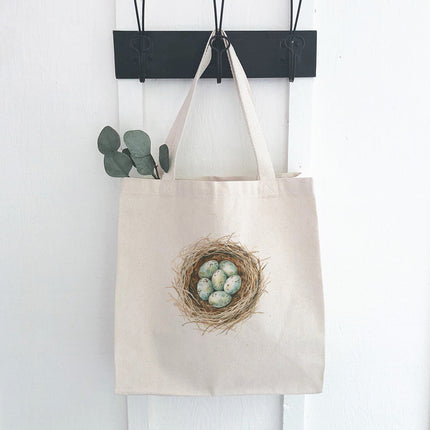 Watercolor Robins' Nest - Spring Canvas Tote Bag