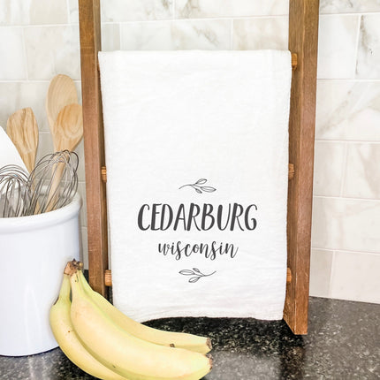 Leaf Framed City/State - Custom Cotton Tea Towel