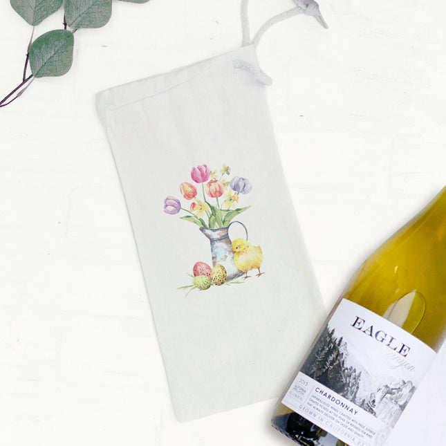 Chick and Tulips - Easter Canvas Wine Bag