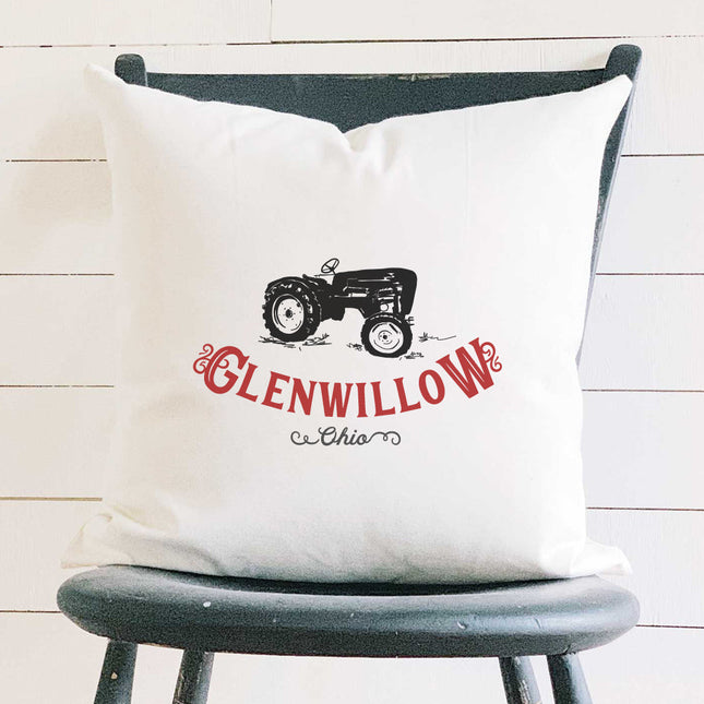 Vintage Icon (Tractor) City/State - Custom Square Canvas Pillow