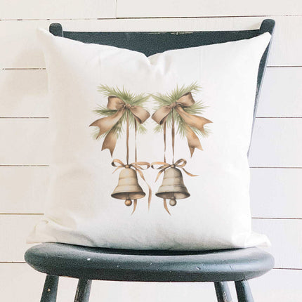 Pine Boughs and Bells - Customizable Square Canvas Pillow