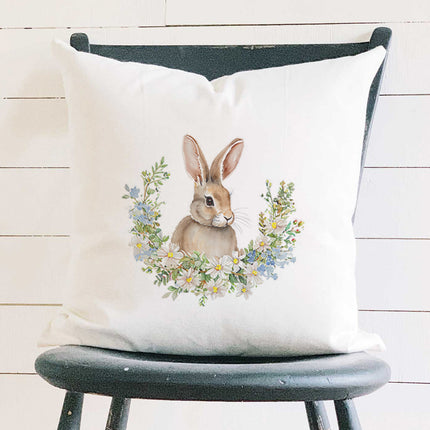 Daisy and Bunny Wreath - Easter Square Canvas Pillow
