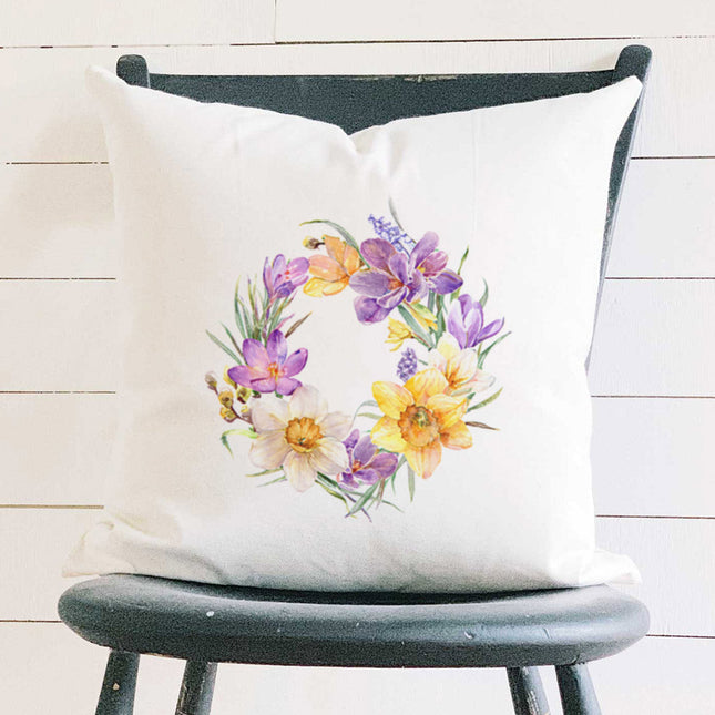 Crocus Wreath - Spring Square Canvas Pillow