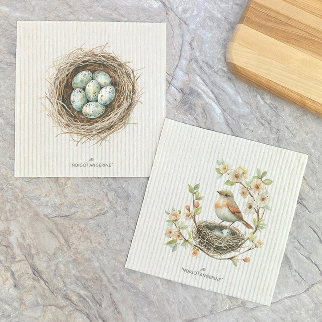Set of Robins' Nest & Cherry Blossom - Spring 2pk Swedish Dish Cloth