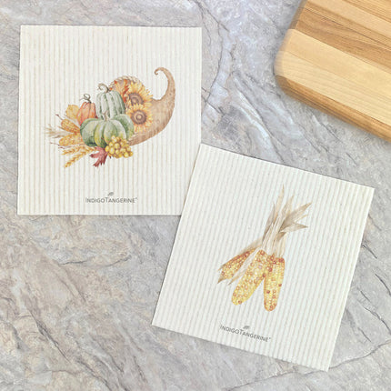 Fall Cornucopia, Flint Corn  - 2pk Swedish Dish Cloth