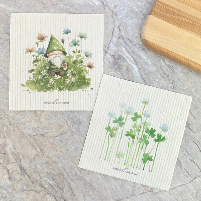 Growing Clover, Irish Gnome  - 2pk Swedish Dish Cloth