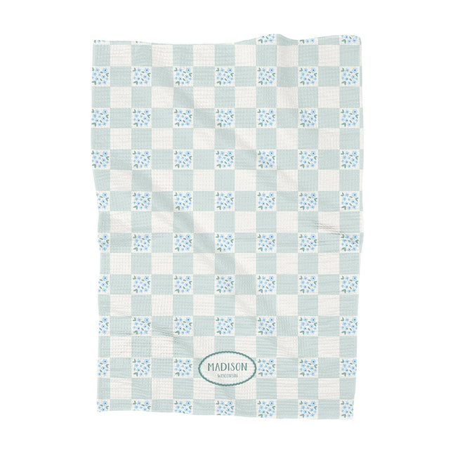 Green Floral Picnic Plaid - Custom Waffle Weave Towel