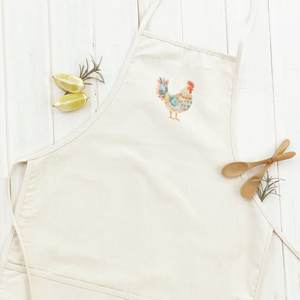 Red and Blue Folk-Art Chicken - Patriotic Women's Apron
