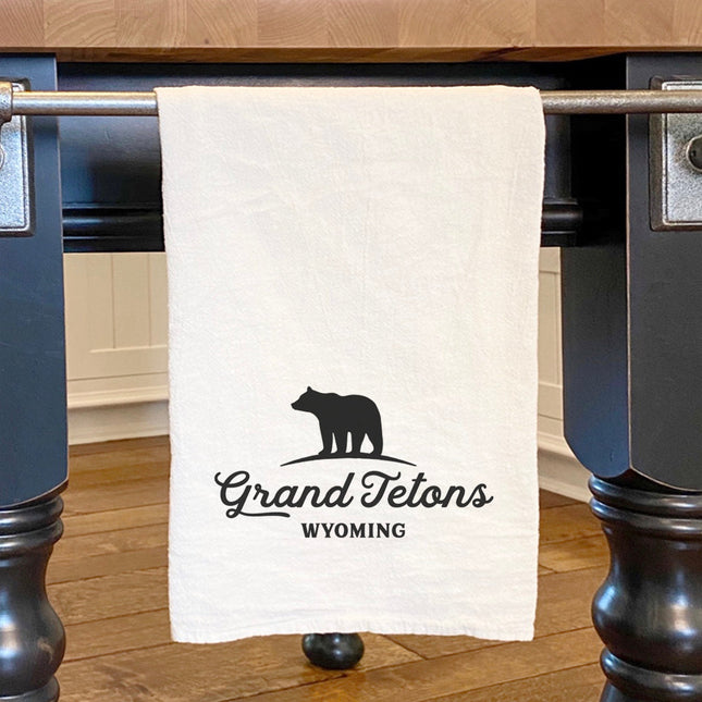 Bear Silhouette w/ City, State - Custom Cotton Tea Towel