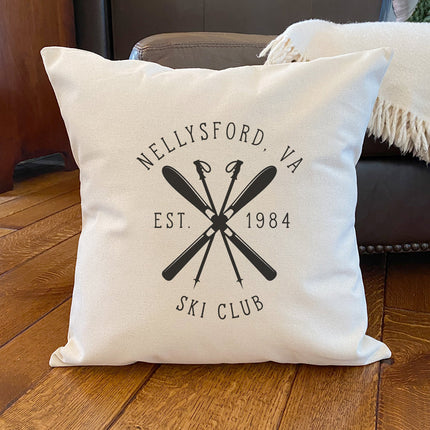 Ski Club w/ City, State - Custom Square Canvas Pillow