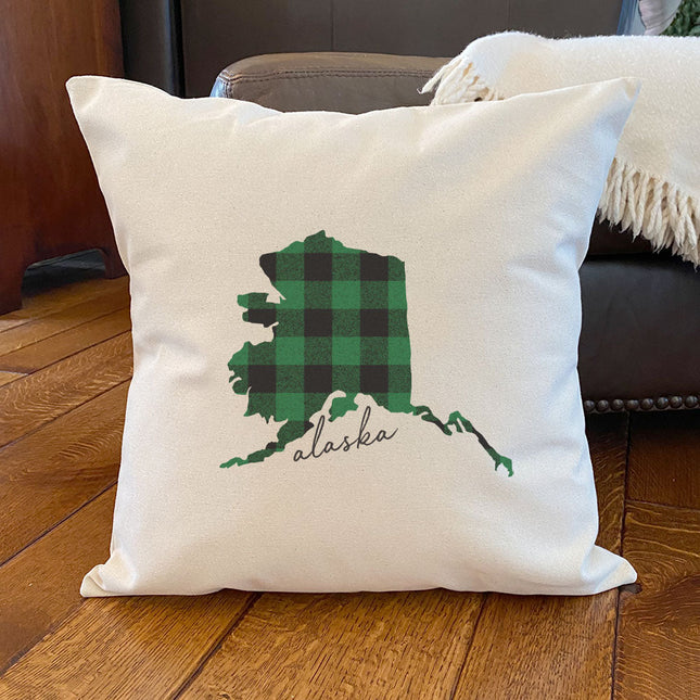 Green Plaid State - Custom Square Canvas Pillow