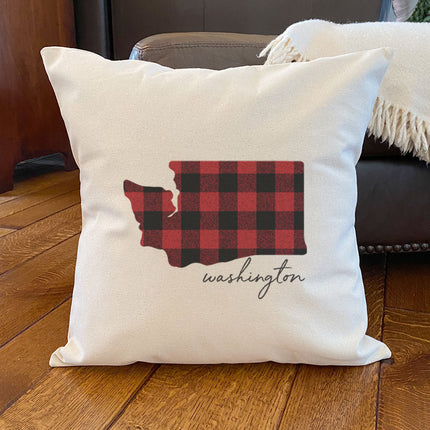 Red Plaid State - Custom Square Canvas Pillow