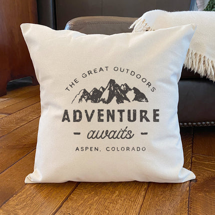 Adventure Awaits w/ City, State - Custom Square Canvas Pillow