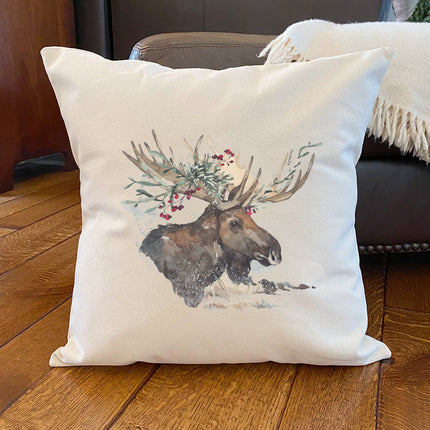 Winter Moose - Customizable Square Canvas Pillow