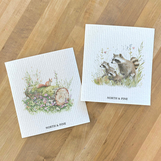 Red Squirrel & Raccoon Family - 2pk Swedish Dish Cloth