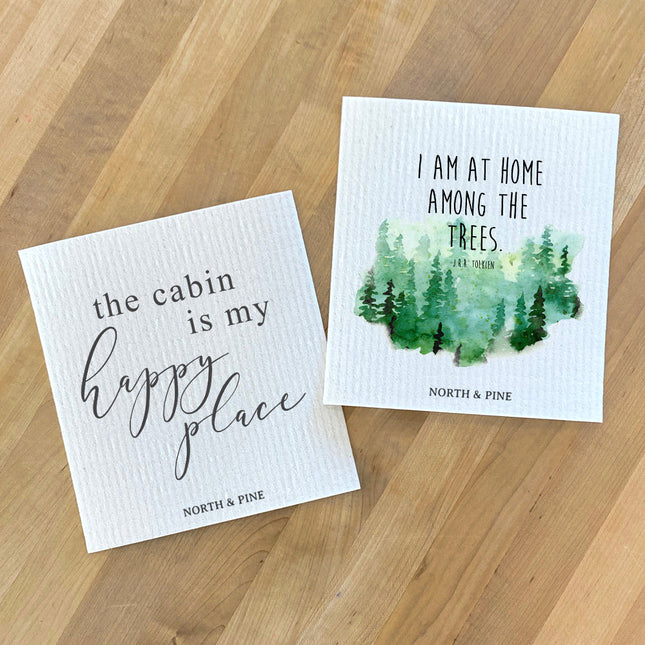 Cabin Happy Place, Home Among Trees - 2pk Swedish Dish Cloth