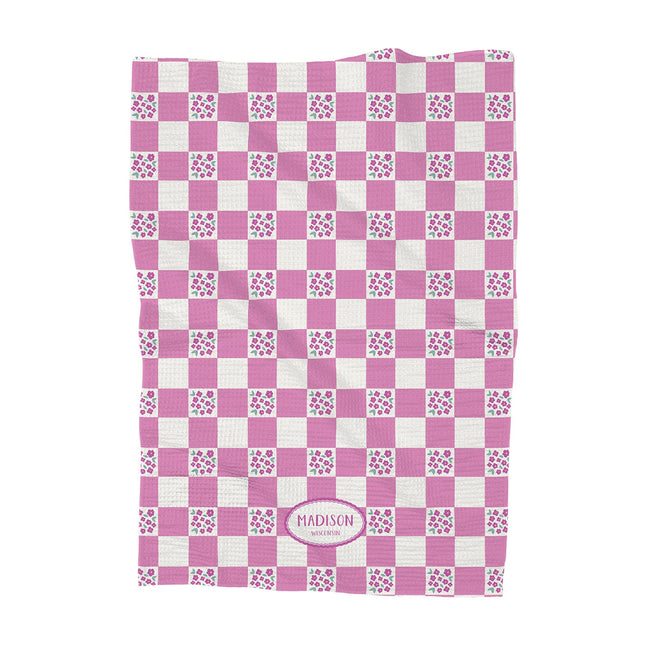 Pink Floral Picnic Plaid - Custom Waffle Weave Towel
