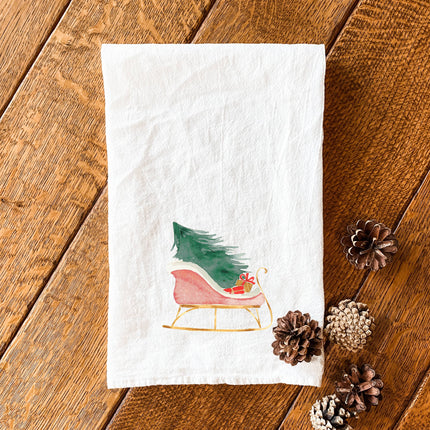 Christmas Sleigh - Customizable Cotton Tea Towel