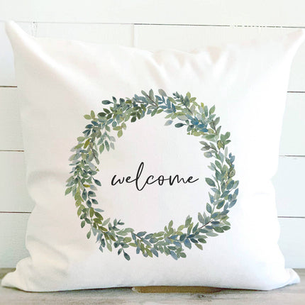 Welcome Boxwood Wreath - Square Canvas Pillow
