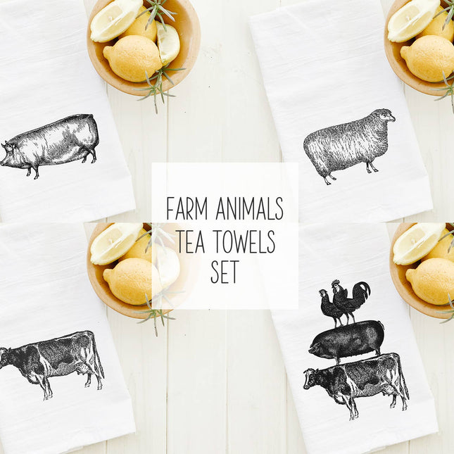 Assorted Farm Animals Set of 4 - Cotton Tea Towels