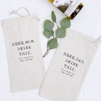 Here, Mom, Drink This - Canvas Wine Bag
