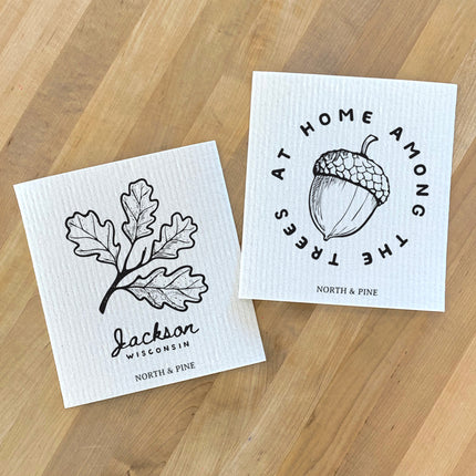 At Home Amoung Trees Oak Leaves - 2pk Swedish Dish Cloth