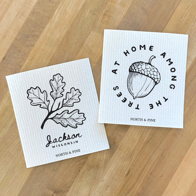At Home Amoung Trees Oak Leaves - 2pk Swedish Dish Cloth