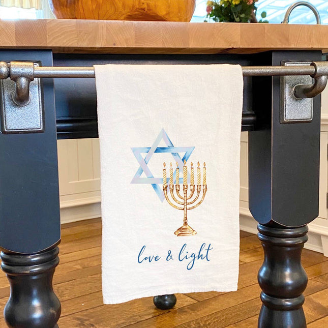 Hanukkah - Menorah and Star of David - Cotton Tea Towel