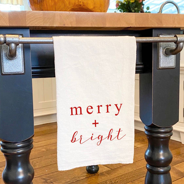 Merry + Bright Script - Christmas Tea Towel