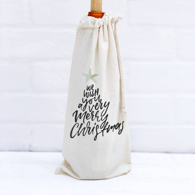 We Wish You a Merry Christmas - Canvas Wine Bag