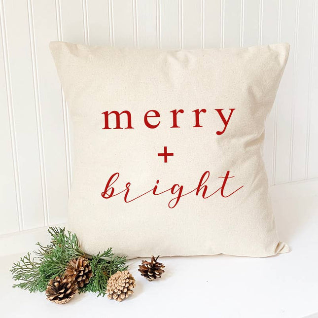 Merry + Bright Script - Christmas Square Canvas Pillow