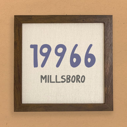 Blue Zip Code and City - Custom Framed Sign