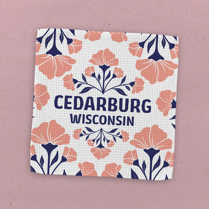 Pink Floral Folk Tile - Custom Waffle Weave Washcloth