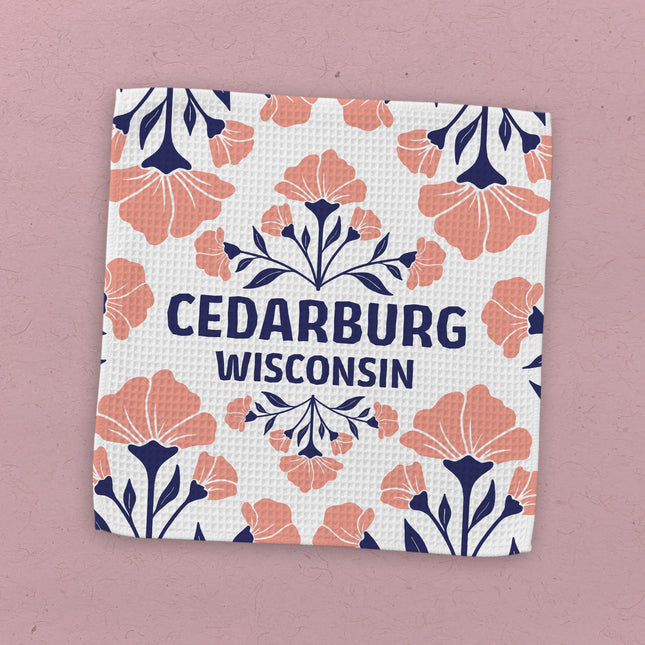 Pink Floral Folk Tile - Custom Waffle Weave Washcloth