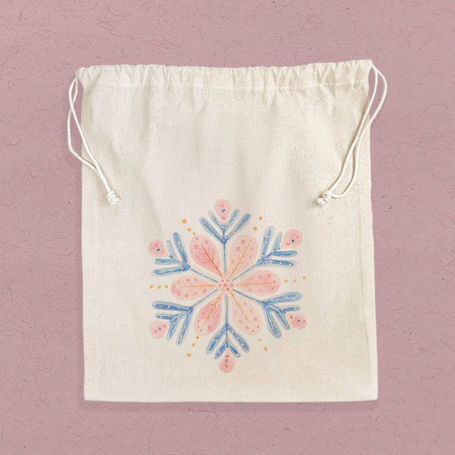 Winter Bloom Snowflake - Customizable Cotton Cinch Bag