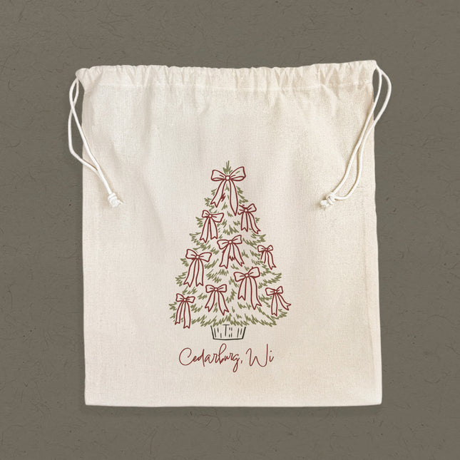 Christmas Tree with Bows - Custom Cotton Cinch Bag
