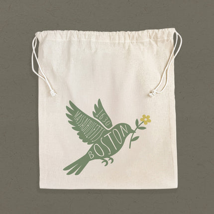 Bird with Flower Silhouette - Custom Cotton Cinch Bag